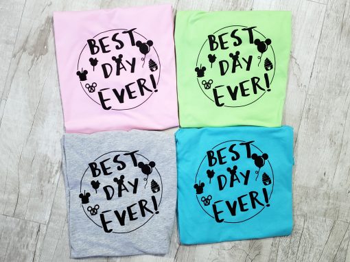 BEST DAY EVER Matching Disney Tee T-Shirt Mickey Shaped Snacks Balloon