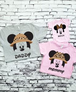 Safari Hat Mickey Head and Safari Minnie Hat/Bow Head Personalized Disney Animal Kingdom Family Vacation Shirts