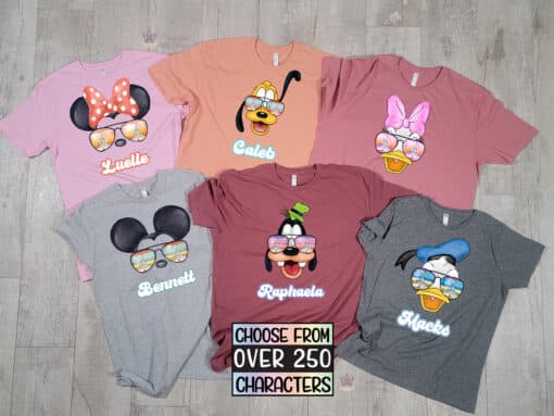 Matching Disney Sunglass Watercolor Shirts, Vintage Disney Water Color Sunglasses Custom Disney Family Sunglass Shirts, Personalized Disney Family Vacation Trip Tee Shirts